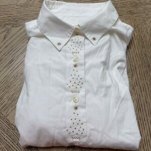 Talbots Women's Size 16 White Christmas Tree Embroidered Button Down‎ Shirt